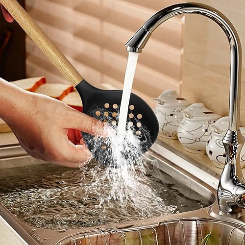 Miniatura 7 de Juego de utensilios de cocina de silicona, 14 piezas, resistente al calor de 446 F, pinzas giratorias, espátula, cuchara, cepillo, batidor, mango de