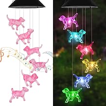 Dog Solar Wind Chimes for Outside - AIONASA Color Changing LED Solar Hanging Lights Outdoor, Waterproof Windchimes Outdoors Hanging Gifts for Mom Grandma Women, Home Garden Patio Yard Porch Decoration