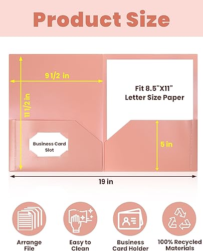 Miniatura 2 de SUNEE Carpetas con bolsillos, paquete de 5 carpetas recicladas para papel tamaño carta de 8.5 x 11 pulgadas, carpetas de bolsillo para escuela,