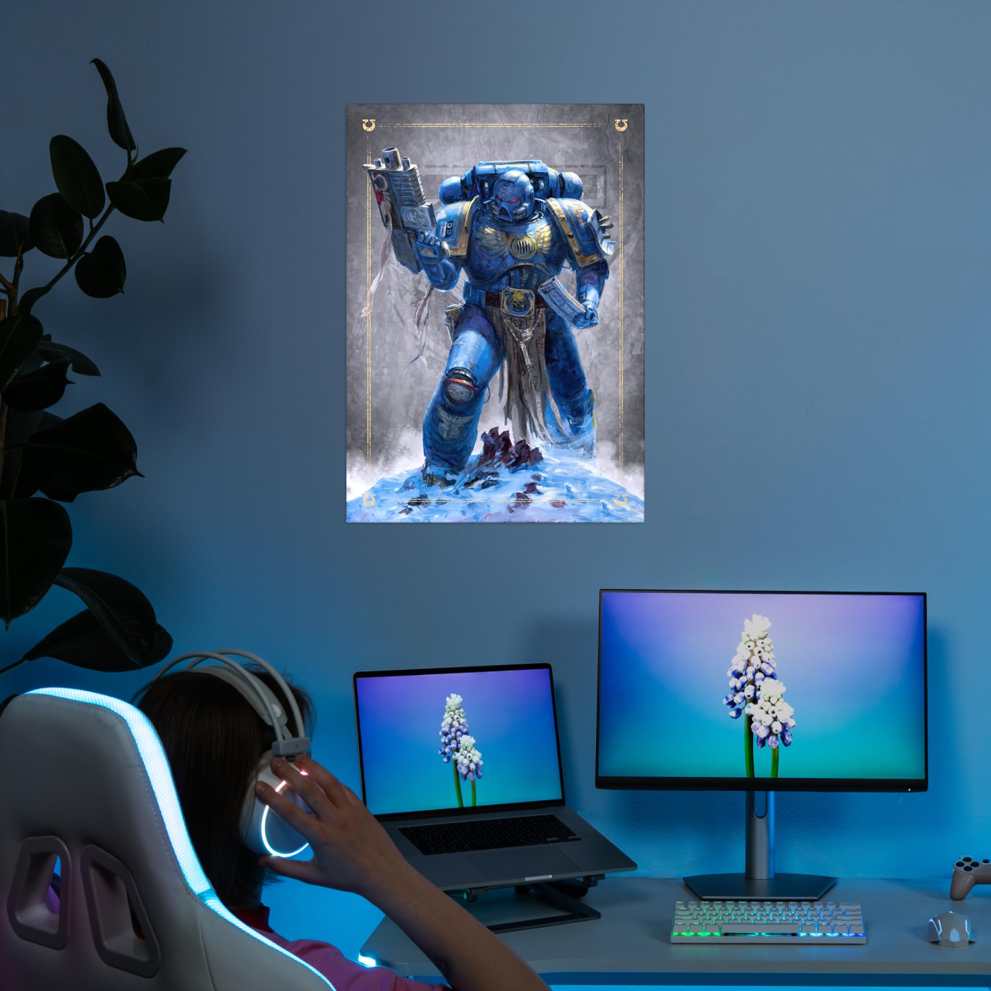 Displate Warhammer Metalposter Magnetische Befestigung Offiziell Lizenziert Bilderr Geschenke Ultramarine Battle Brother Poster 32x45cm