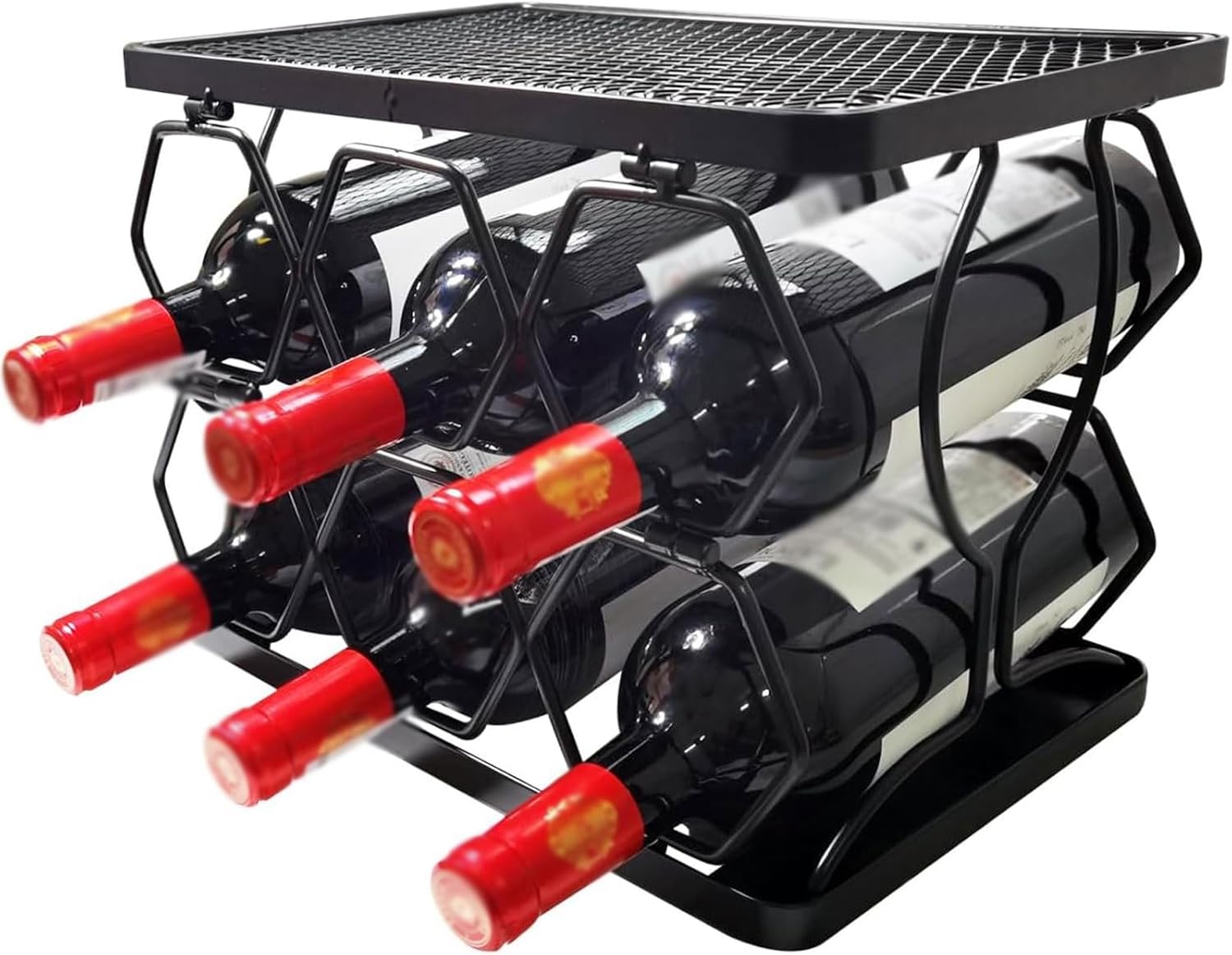 Estante para vino plegable de metal 6 compartimentos negro
