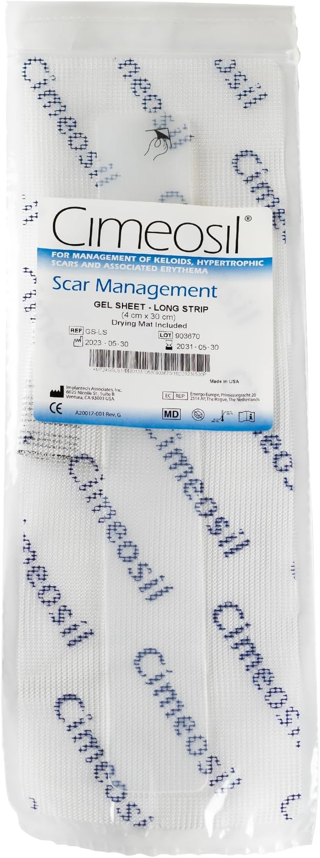 Cimeosil Gel Sheet - Long Strip, 4 cm x 30 cm - Scar Treatment For Keloid and Hypertrophic Scars