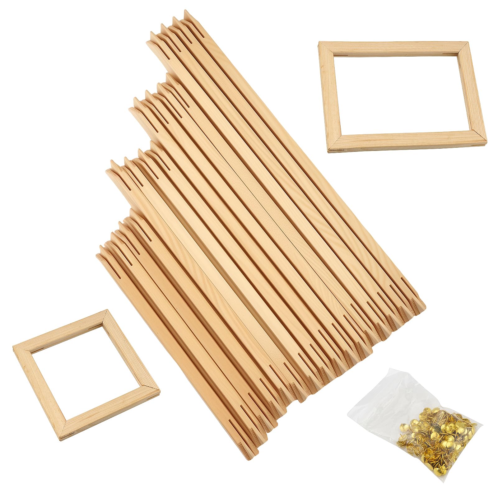 Photo 1 of 24pcs Needlepoint Stretcher Bars, Canvas Frame Kit with 150 Thumb Tacks, 6/8/10/12/14/16 Inch Frames for Canvas Paintings, Wood Stretcher Bars for Oil Painting, Embroidery, Needlework, and Posters
