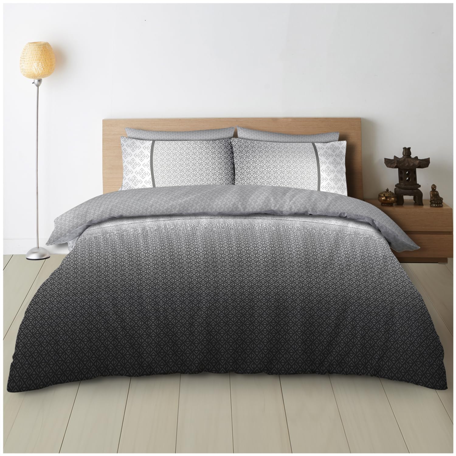 Gc Gaveno Cavailia Grey Triangles Geometric Double Duvet Cover, Soft & Cozy Reversible Ombre Bedding Sets With Pillowcases