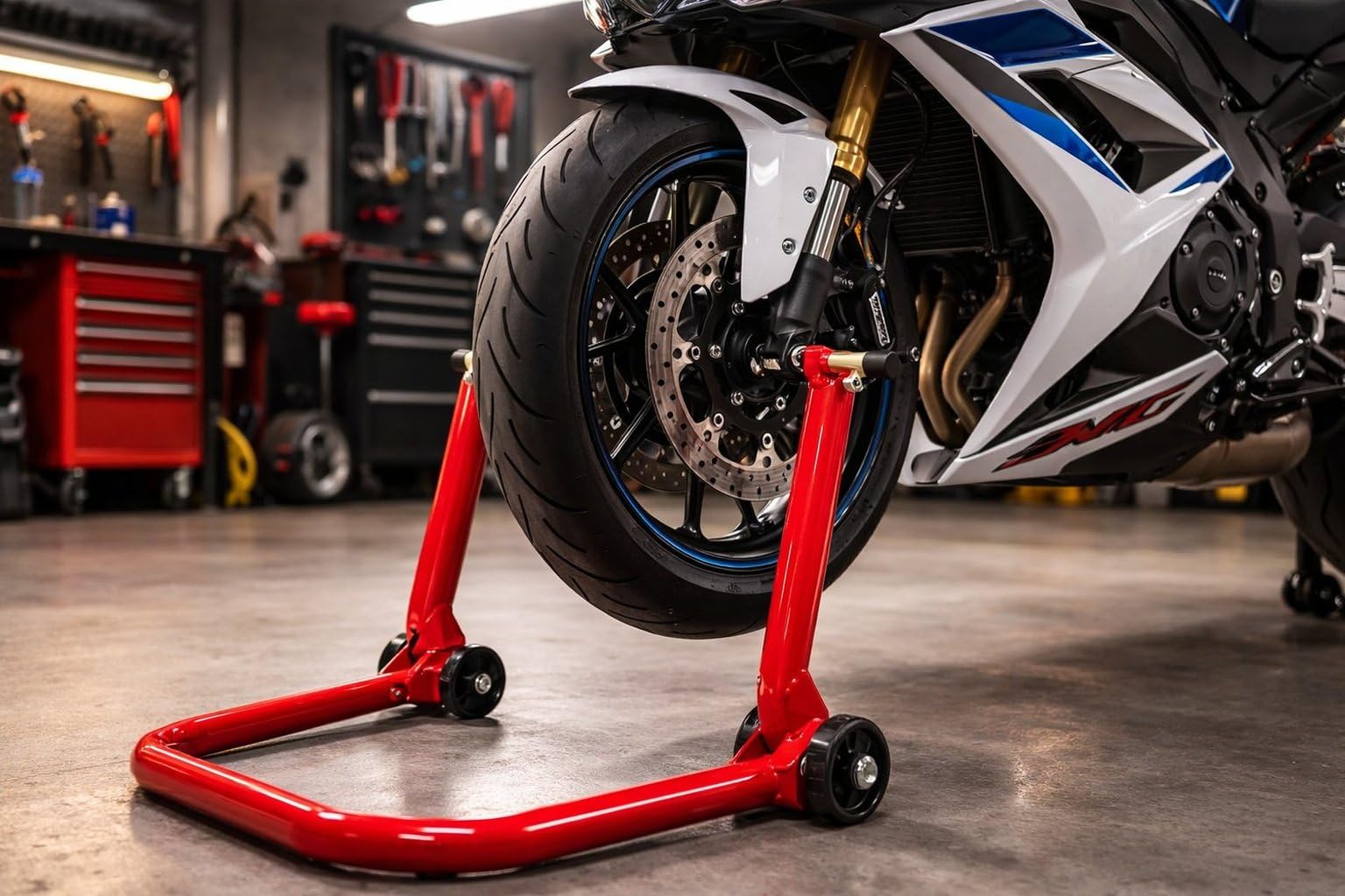 XPLORER Cavalletto Moto Posteriore Con Supporto Universale - Sollevatore Moto Con Ruote In Ferro Verniciato Per Manutenzione Garage