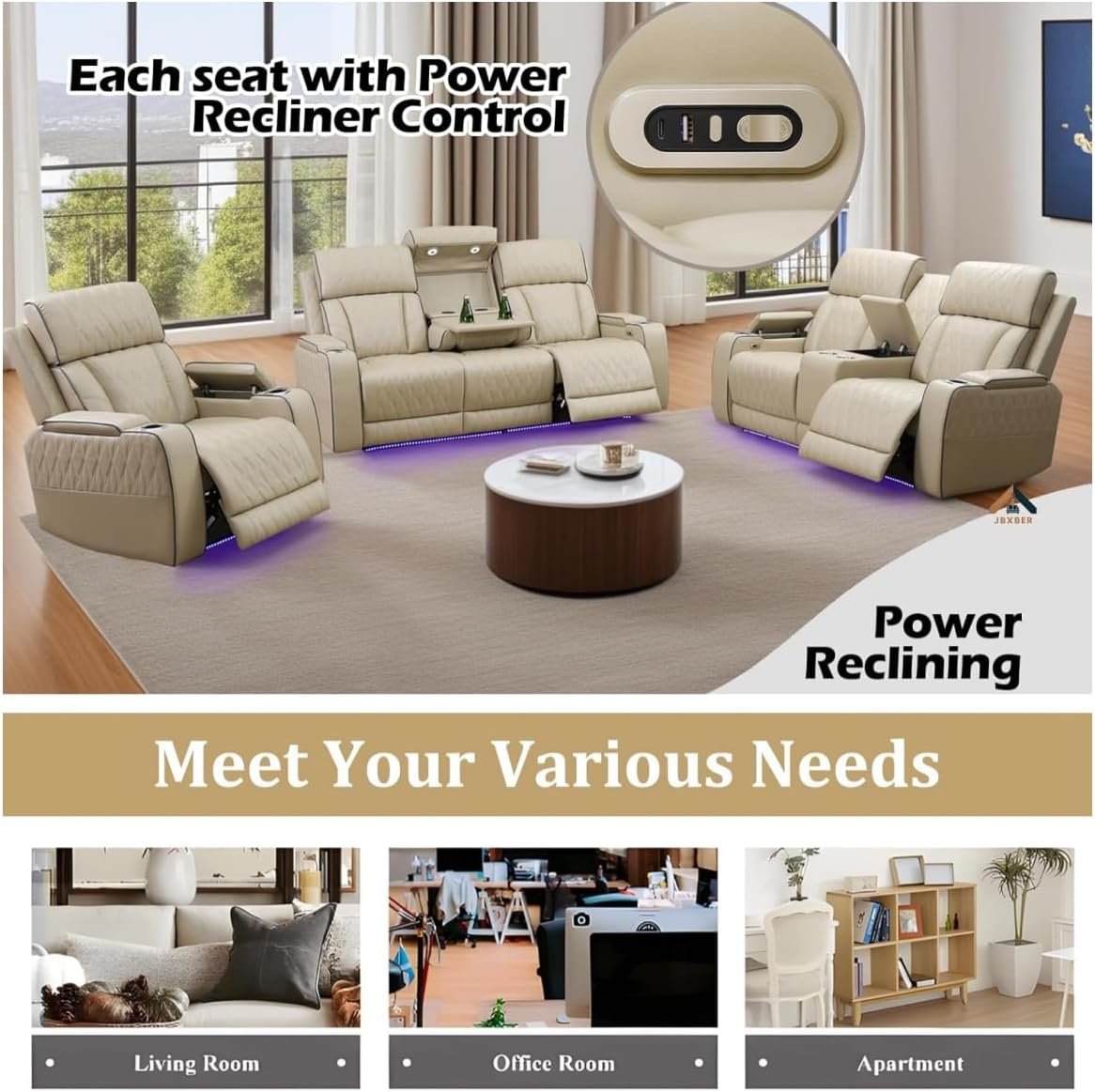 Power Recliner Chair, Leather Recliners with Home Theater Seating, Oversized Single Electric Recliner Sofa Breathable Living Room Chairs for Adults Reading Gaming, Khaki