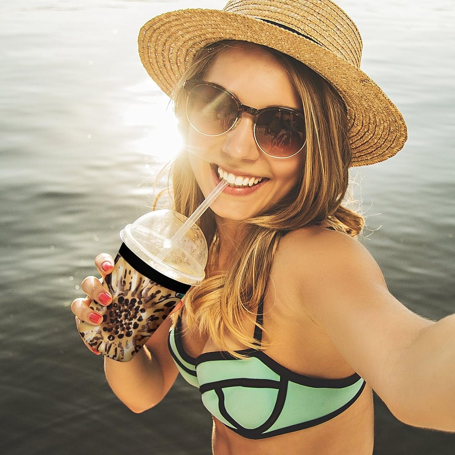 3 Pack Neoprene Cup Sleeves, Stretchy Reusable Drink Cup Cover Universal