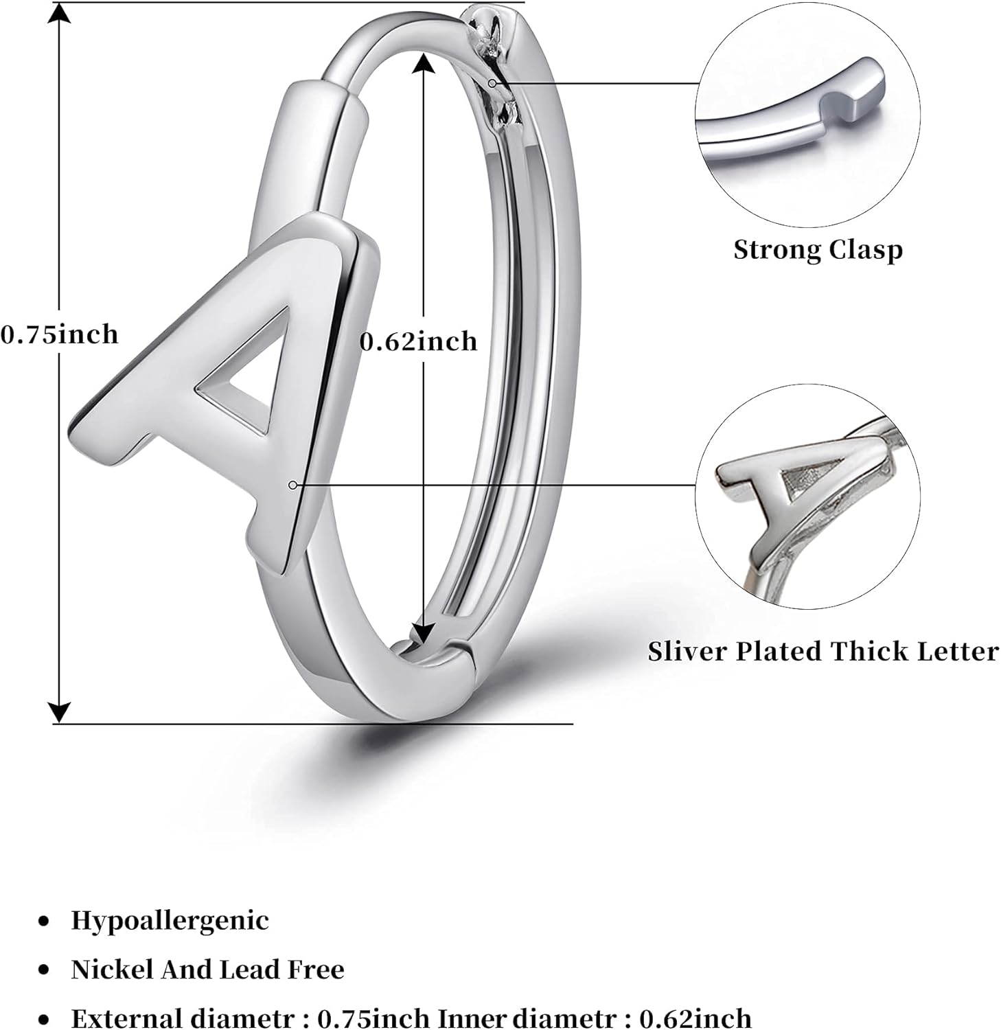 SANNYRA Initial Hoop Earrings for Women, 26 Letter Studs Earring, 14K Gold Plated Hypoallergenic Trendy Jewelry - Image 5