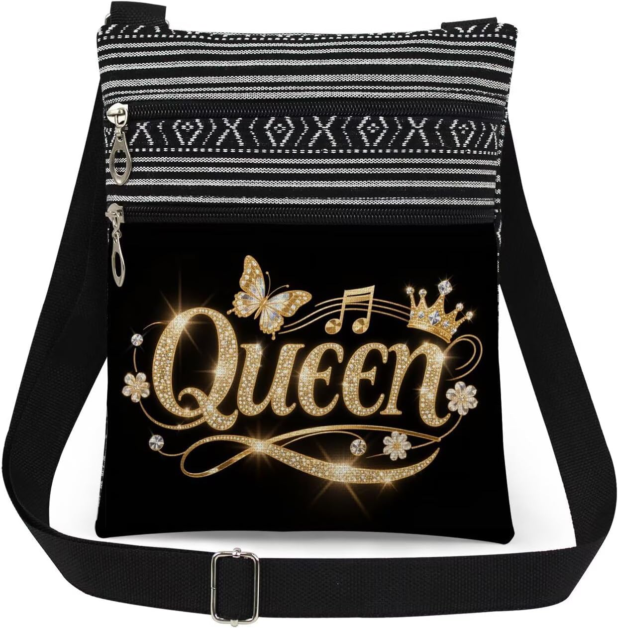 Queen Crossbody Bag Gold Queen Print Purse