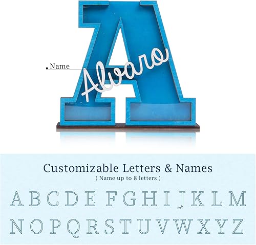 Miniatura 10 de Alcancía personalizada con nombre, letras personalizadas, alcancía de madera grabada, caja de dinero grabada, alcancía, regalo para niños, niñas,