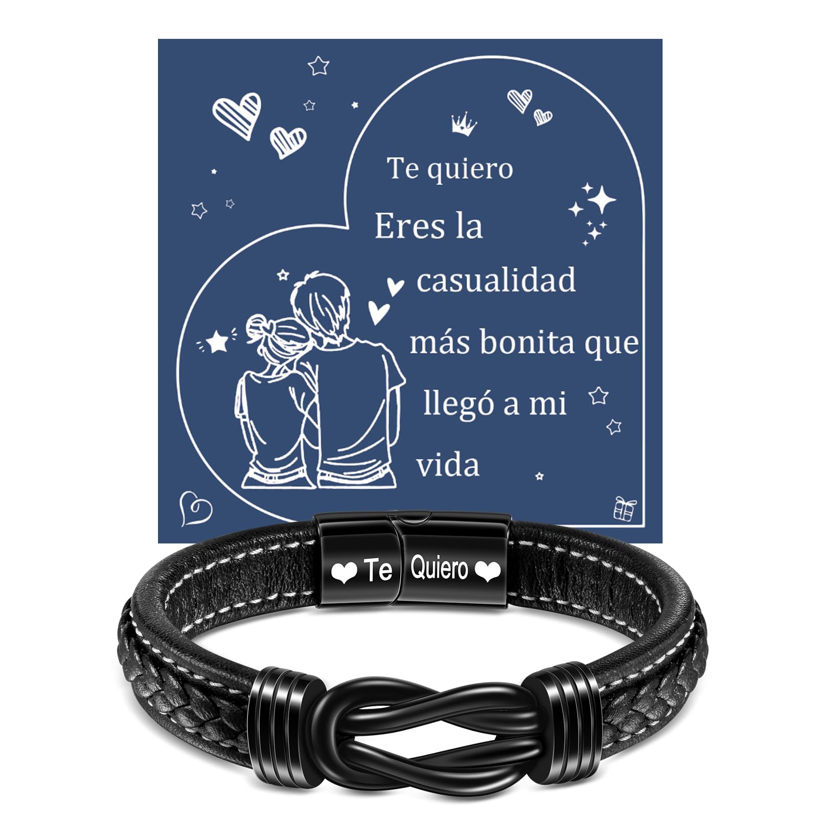 YELUWA Pulsera Hombre, Regalos Para El Marido Los Hombres De Acero Inoxidable Pulsera De Cuero Trenzado, Novio/Esposo/Amante De Cumpleaños, Aniversario, Día De San Valentín, Regalo De Cumpleaños
