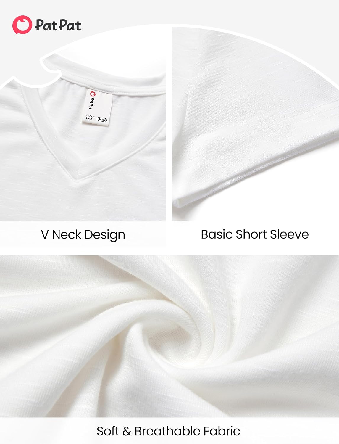 PATPAT Girls Plain Shirts 5-14 Years V Neck Short Sleeve Basic Tees Casual Summer Tops