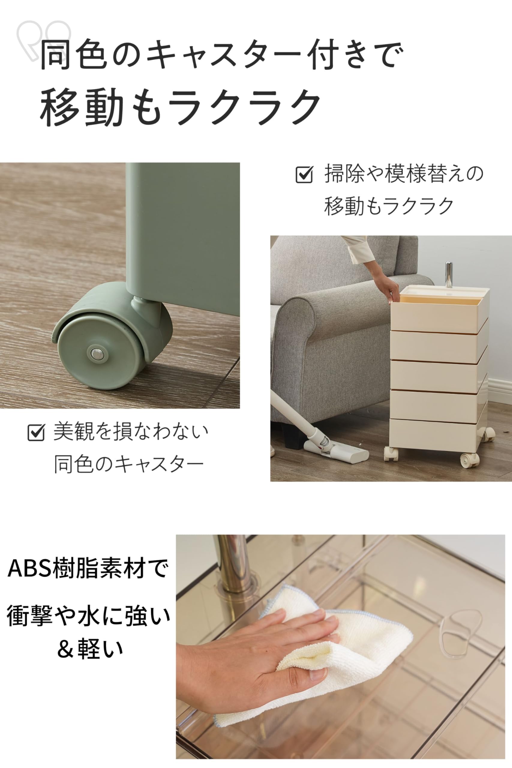 Amazon.co.jp: 360度回転 5段 収納ワゴン キャスター付き スリム 