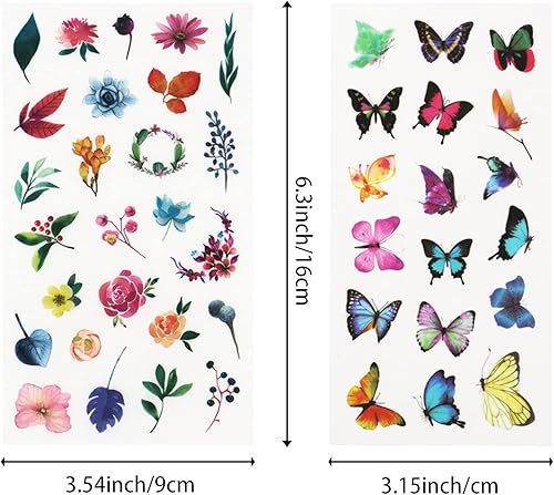 Miniatura 2 de Juego de 48 hojas de calcomanías de planificación, flores y mariposas, colección de calcomanías adhesivas decorativas para álbumes de recortes,