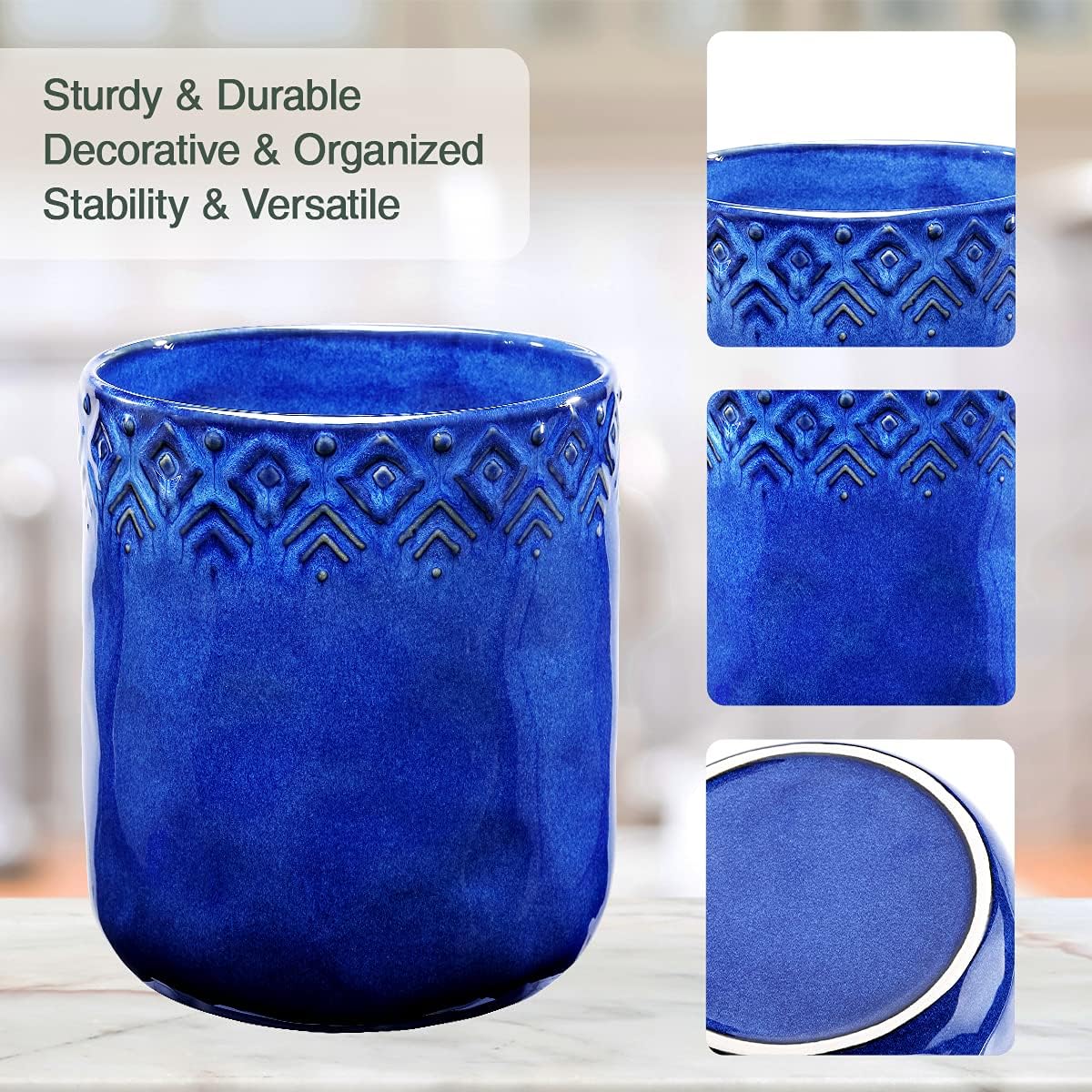 Kitchen Utensil Holder, Ceramic Utensil Crock Large Utensil Holder for Countertop, Cooking Utensil Organizer for Wedding/Birthday/Housewarming Gift, Navy Blue Color : Home & Kitchen