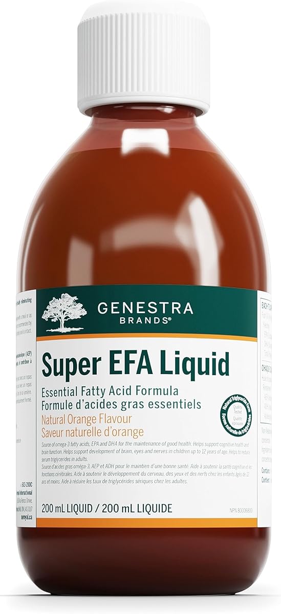 Genestra Brands - Super EFA Liquid - Omega-3 Fatty Acids, EPA and DHA for Cardiovascular, Brain, Eye, and Nerve Support* - 200 ml Liquid - Natural Orange Flavour