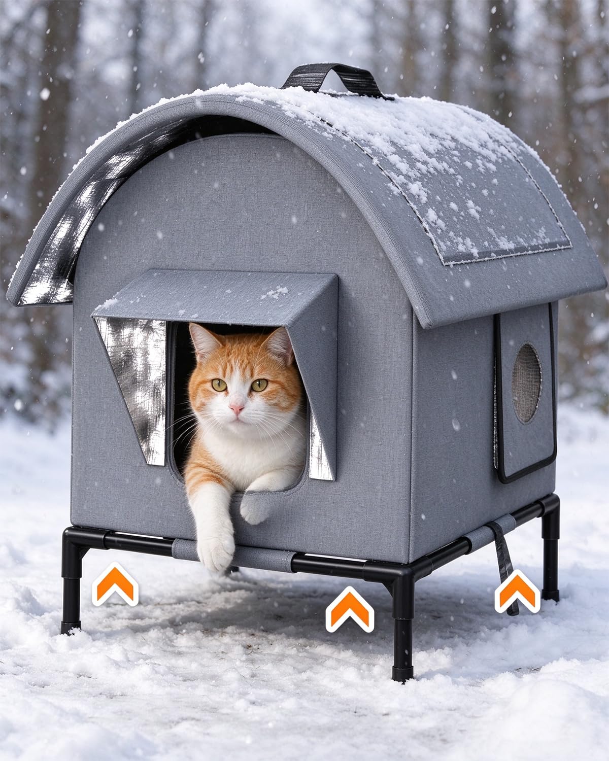 Insulated Outdoor Cat House 40 × 37 × 52 cm, Waterproof Outdoor Cat Shelter with Aluminium Film Insulation, Raised Floor, Outside Cat House for Stray & Feral Cats, Suitable for Winter and Summer