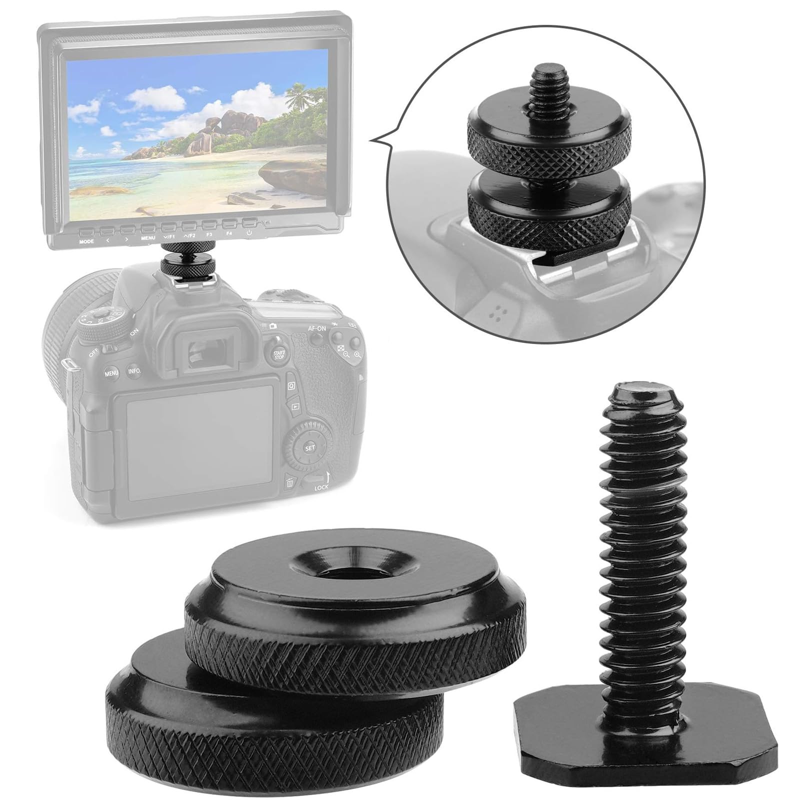 3 Pièces Adaptateur Griffe Camera, Daptateur Hot Shoe, Vis d'adaptation, Filetage 1/4", Vis de trépied 1/4", pour Microphone, Flashs,Moniteur, Appareils Photo, Caméscopes