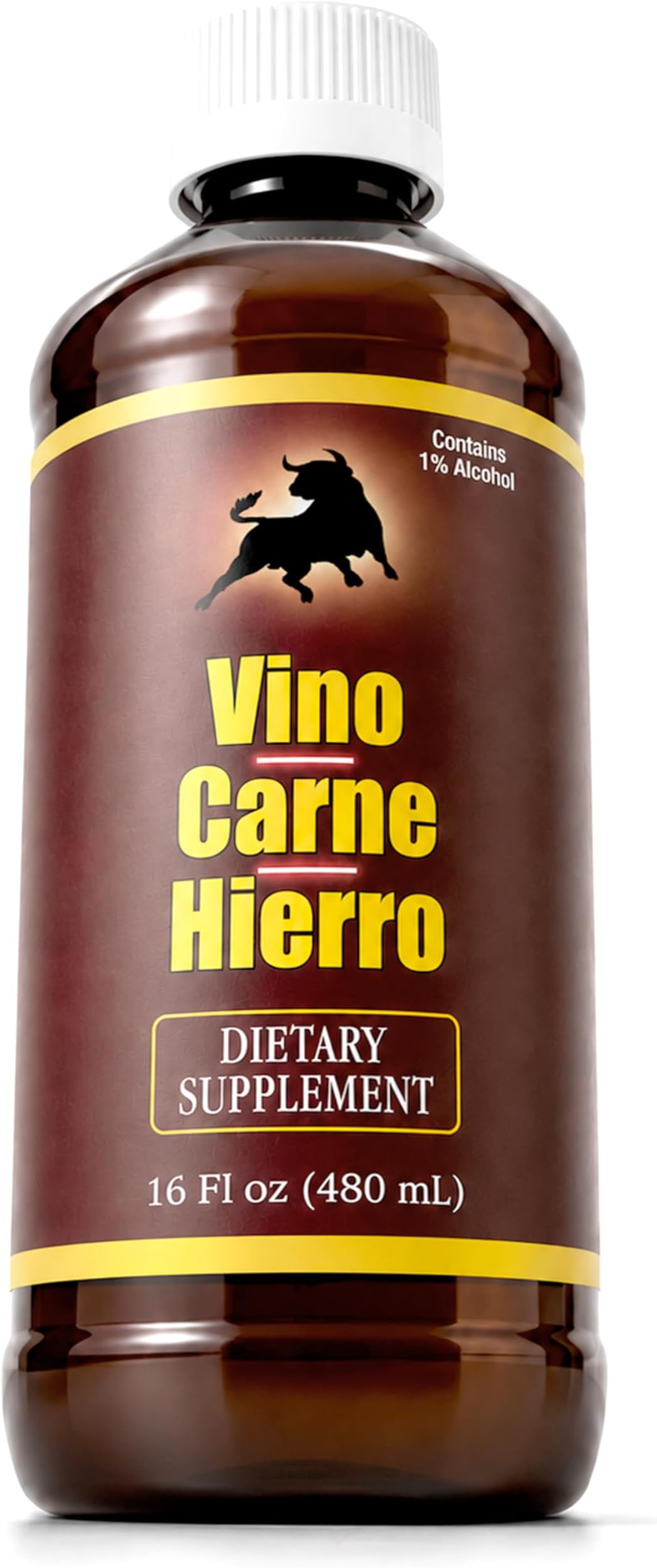 Menper Vino Carne Hierro Iron Supplement | Liquid | 16 fl oz | 1-Pack | Iron & vitamin blend for energy, red blood cell function and oxygen transport