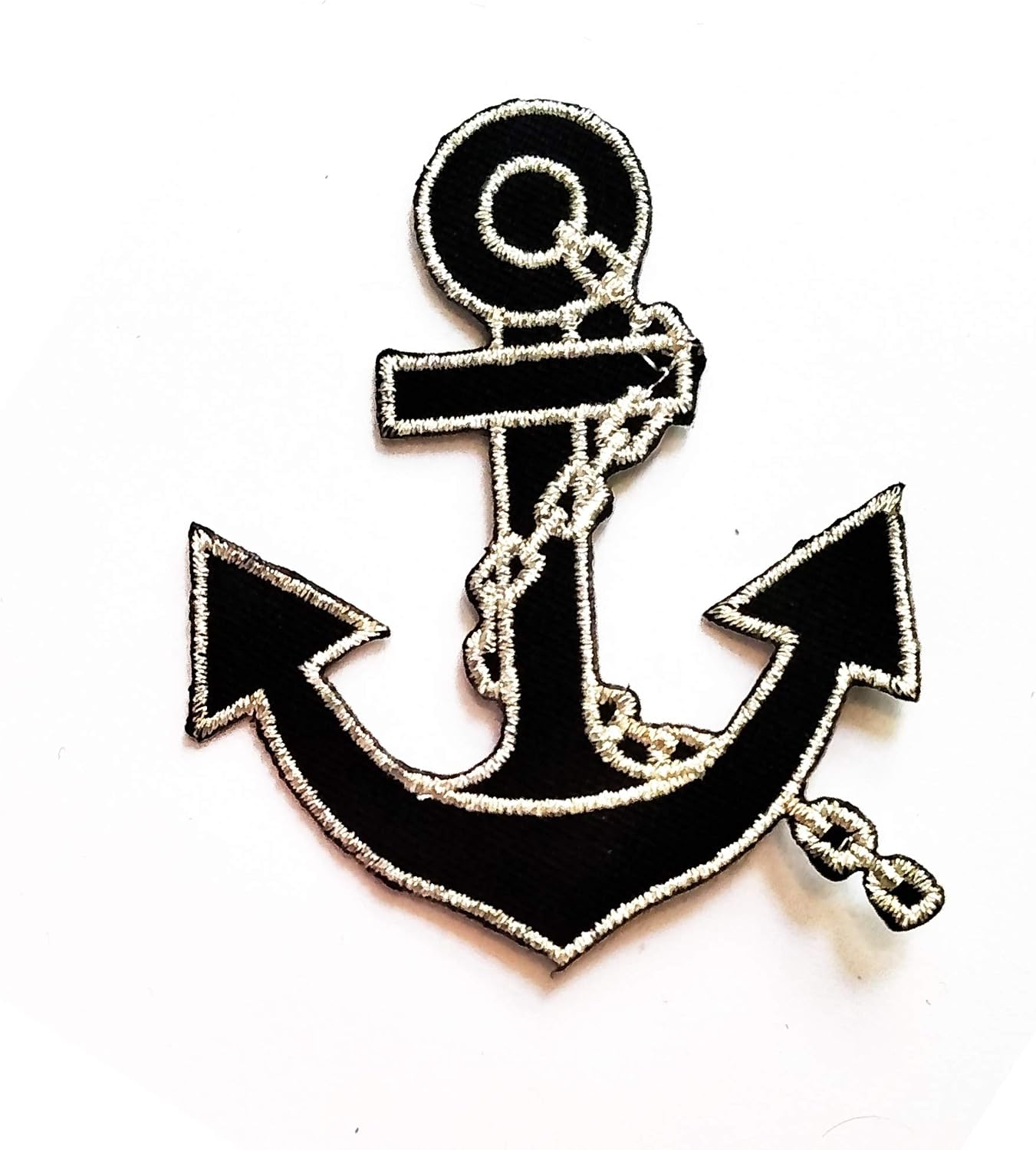 Nipitshop Patches Nautical Black Anchor with Silver Rope Cartoon Patch Embroidered Iron On Patch for Clothes Backpacks T-Shirt Jeans Skirt Vests Scarf Hat Bag