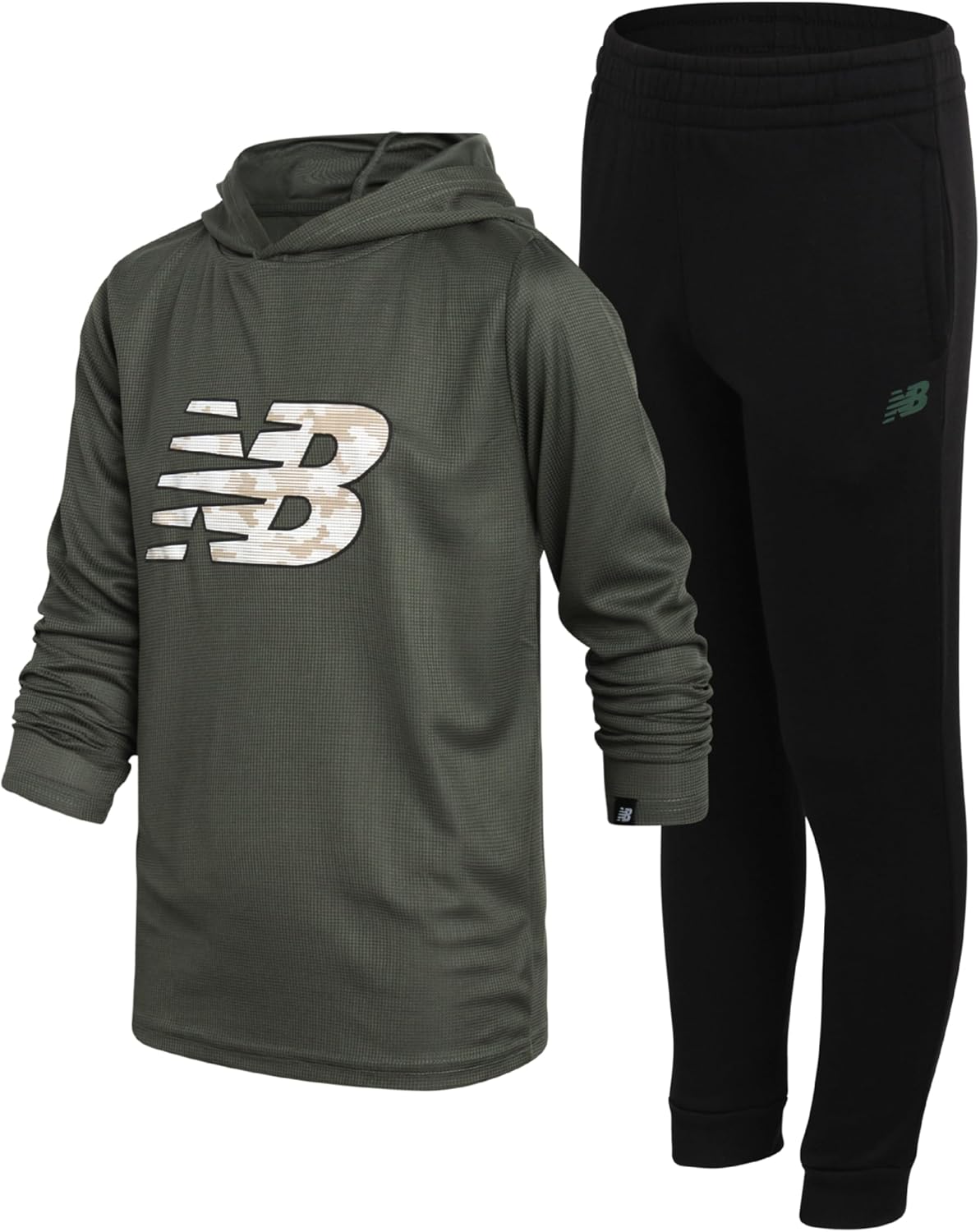 New Balance Boys Active Sweatsuit - 2 Piece Waffle Knit Hoodie Sweatshirt and Athletic Jogger Sweatpants Set for Boys