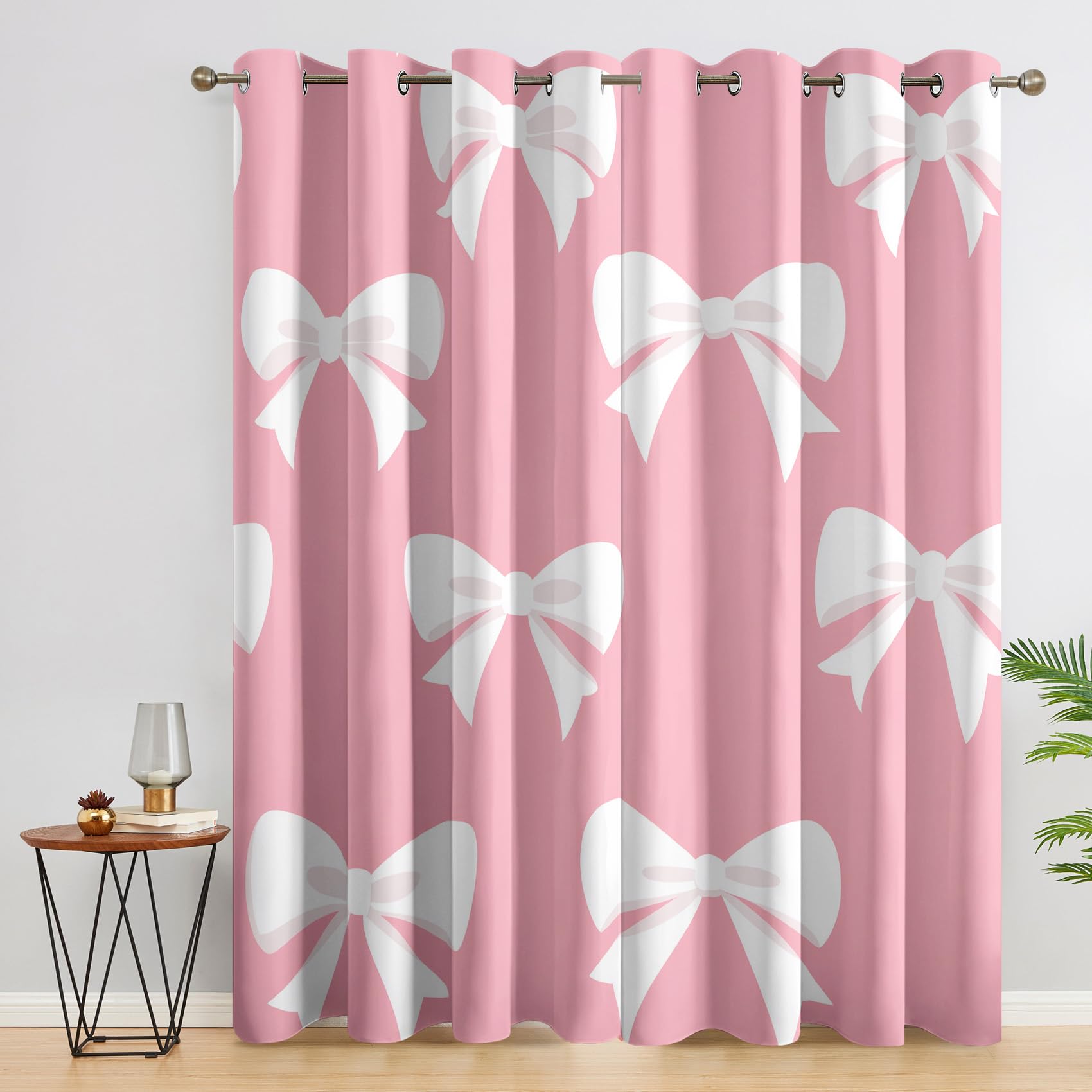 Bow Curtains Blackout for Home Decor, Thermal Curtains Bowknot Pattern, Living Room & Bedroom Eyelet Drapes 84 Inch Drop, 52x84, 2 Panels B&1218