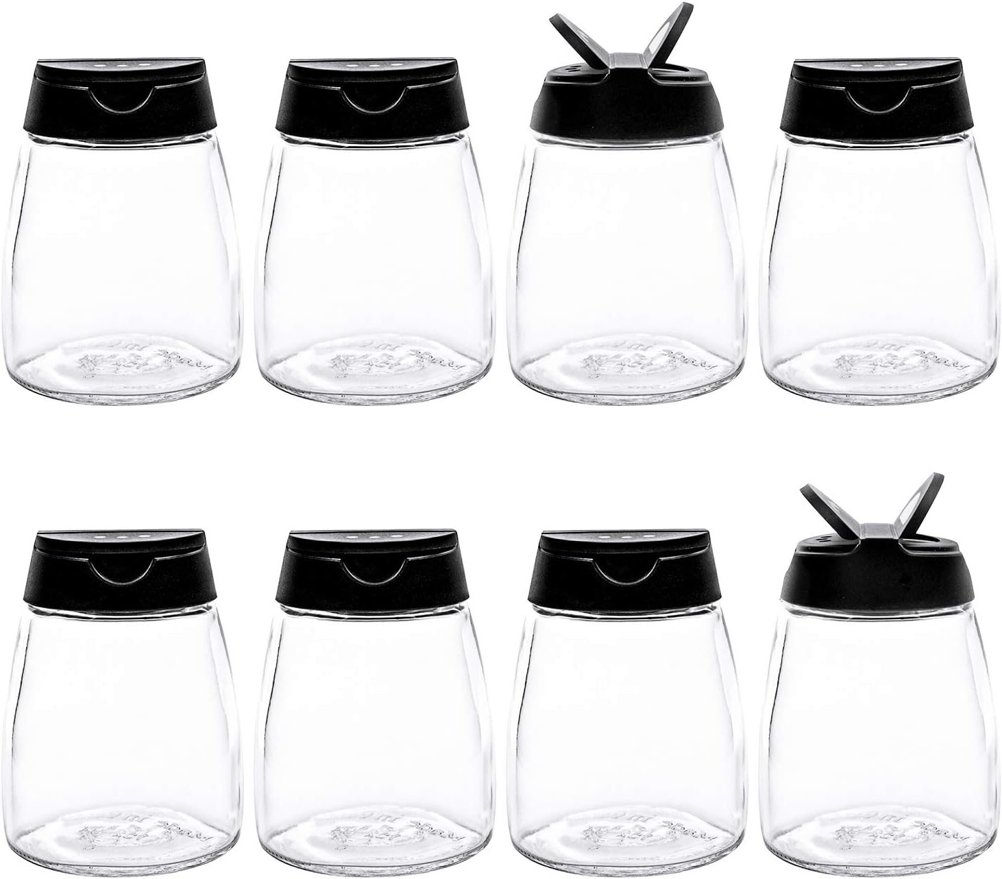 Kingrol 8 Pack Empty Glass Spice Jars with Shaker Pour Lid, 5 oz Spice Containers with Shaker Caps & Miniature Mouth for Powders, Herbs, Spices, Seasonings