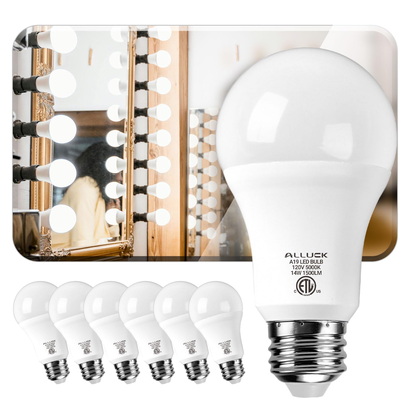 A19 LED Light Bulbs, 14W (100 Watt Equivalent) 1500 Lumens, 5000K