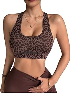 Milumia Women's Leopard Print Sports Bras Scoop Neck Racerback Workout Crop Tank Tops