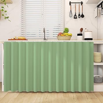 Kitchen Storage Cabinet Curtains, Under Desk Curtain Shelf Curtains for Classroom Self-Adhesive Rail, Durable Polyester Fabric,D,W55in/H24in