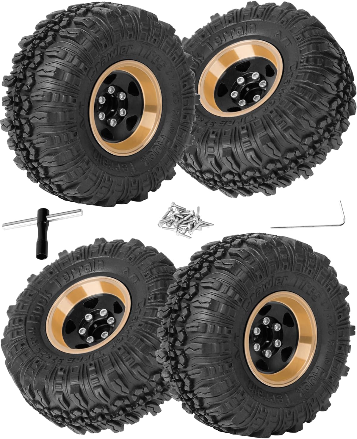 1.0in Beadlock RC Wheels and Tires for 1/18 Trx4m,1/24 SCX24 RC Crawler Car,1.0 Beadlock Rims & 1.0 Beadlock Tires,Brass Wheels Soft Sticky Rubber Tires,4PCS(Style B)