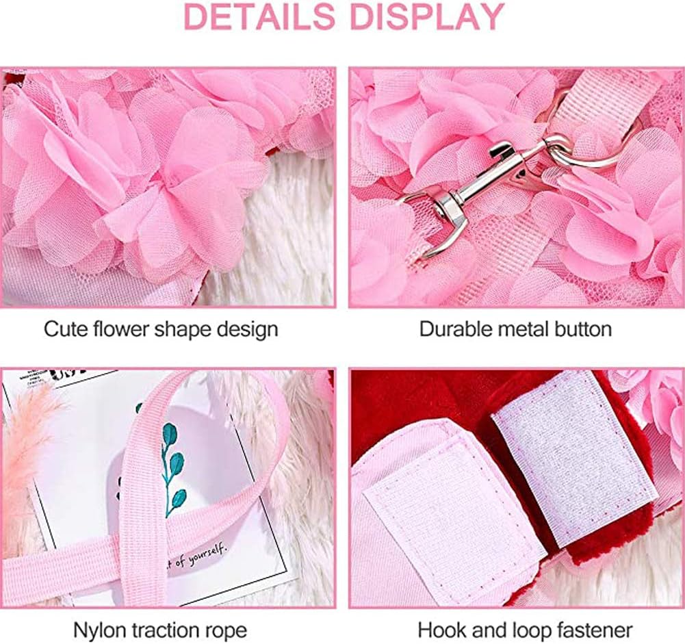 Dog Harness Leash for Girl Cat Flower Harnesses Waking Vest Ultra Light Escape Proof Kitten Walking Jacket Outdoor Comfort Fit for Halloween Wedding Cat Puppy Dog Kitty Small Animals