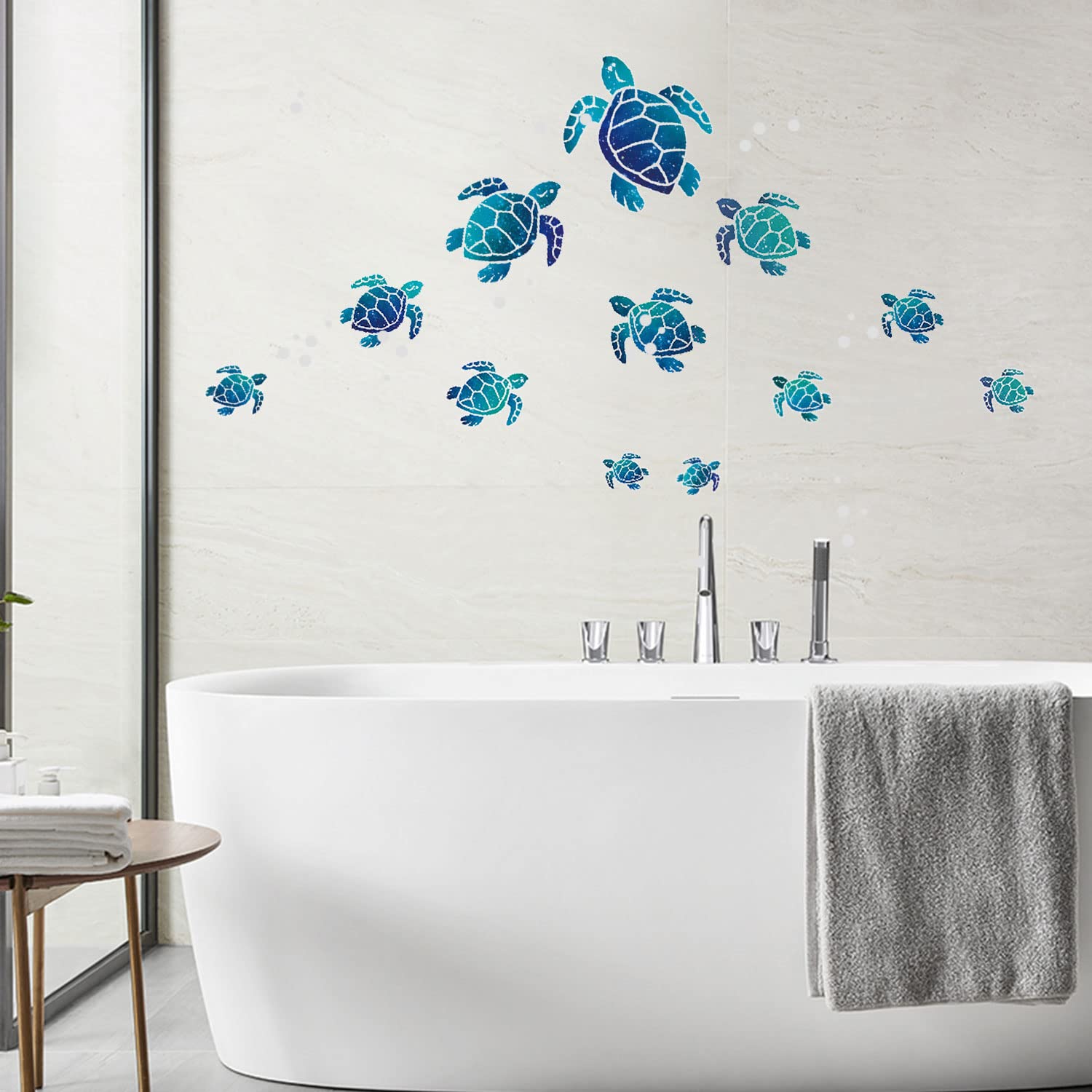 VIKSAUN 12 Pièces Tortue de Mer Bleue Stickers Muraux Décoration Autocollant Mural DIY Autocollant Muraux pour Des gamins Chambre pour Maison Bureau Salon Mur Salle de Bains (12 Pcs)