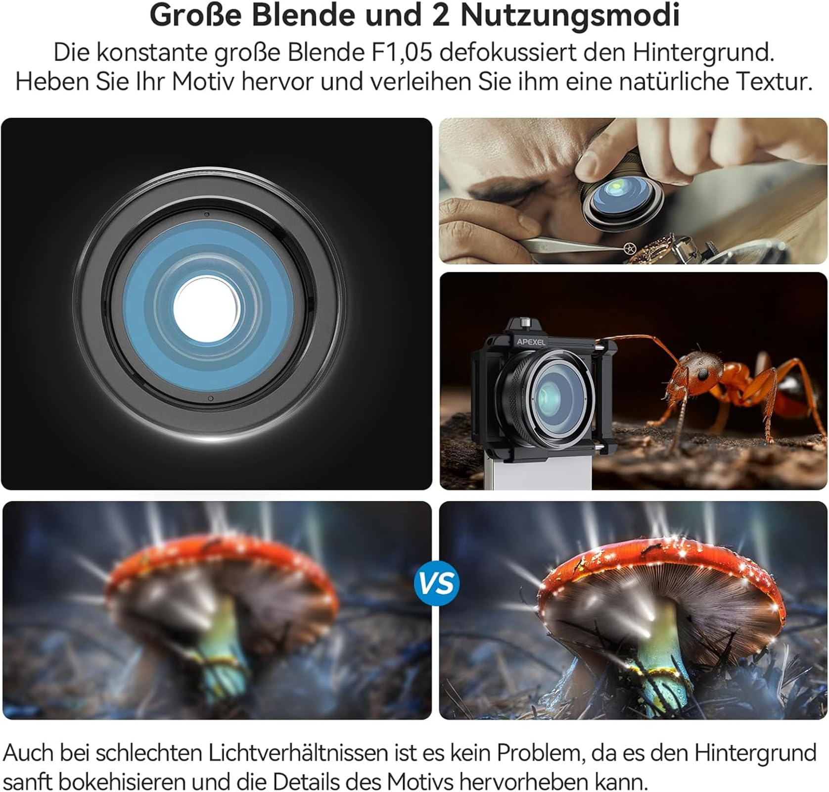 10X-20X Makroobjektiv,mit universellem Handy-Clip, Smartphone-Macro Lens, HD Zoom Handy Objektiv Geeignet für die meisten Smartphones (Schwarz-Z)