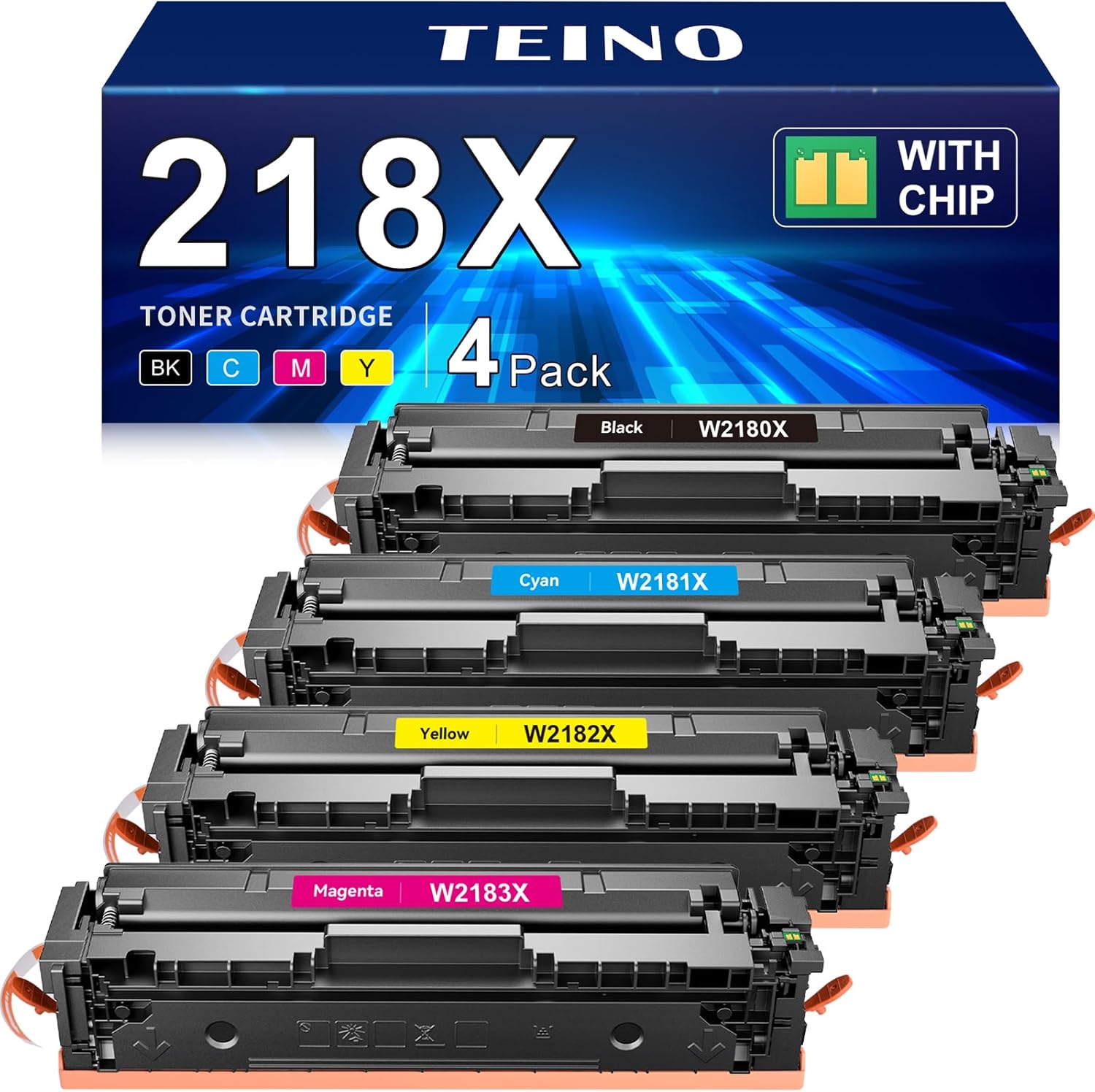 218X Toner Cartridges 4 Pack (with Chip) Compatible Replacement for HP 218X 218A for HP Color LaserJet Pro MFP 3301fdw 3301cdw 3301sdw Pro 3201dw Printer High Yield Ink W2180X W2180A (B/C/Y/M)
