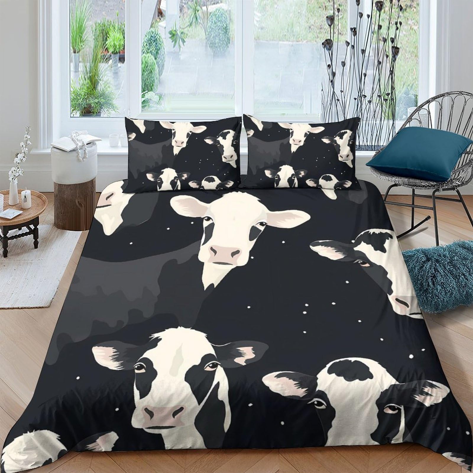 Ctjqhvkz Style-2 3D Printed Cow Pattern Fitted Sheet Microfiber Soft Black White Cattle Bed Cover For Bedroom Dorm Mattress Protection Decor Single（135X200cm）