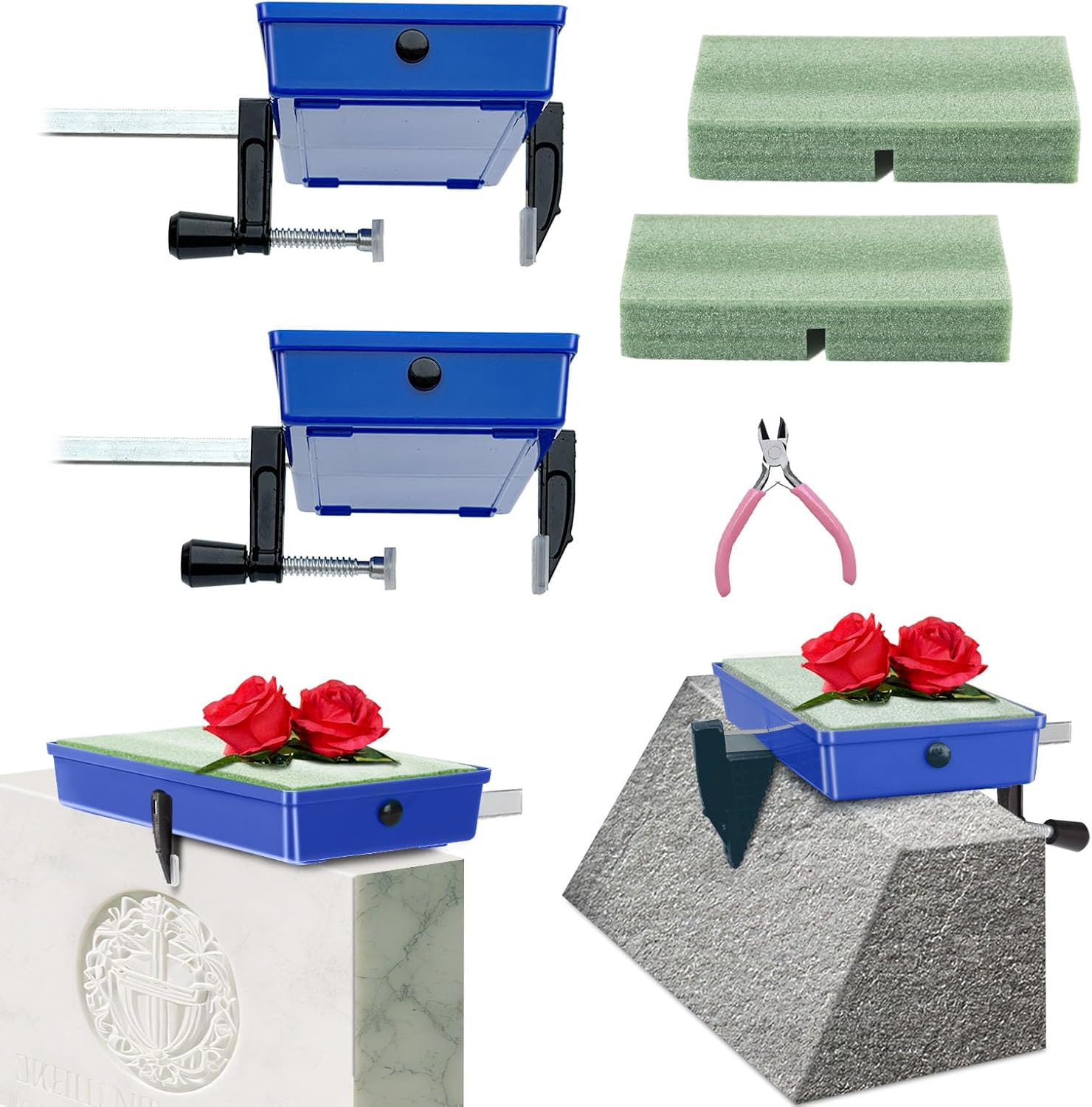 Never Blown Away! 2 Sets Cemetery Graves Saddle, Spring Headstones Tombstone Monument Saddles - Funeral Saddles Holder, Fits 3 to 8 Inches Gravestone, Cemetery Decoration Saddle, Gray(Patented)