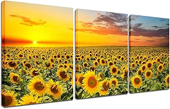 Canvas Wall Art Sunflower Pictures - 3 Pieces Flower Landscape Paintings Set for Home Living Room Kitchen Decor Bedroom Office Modern Artwork Sunset Wall Art Nature Floral Poster Print 12x16 inch