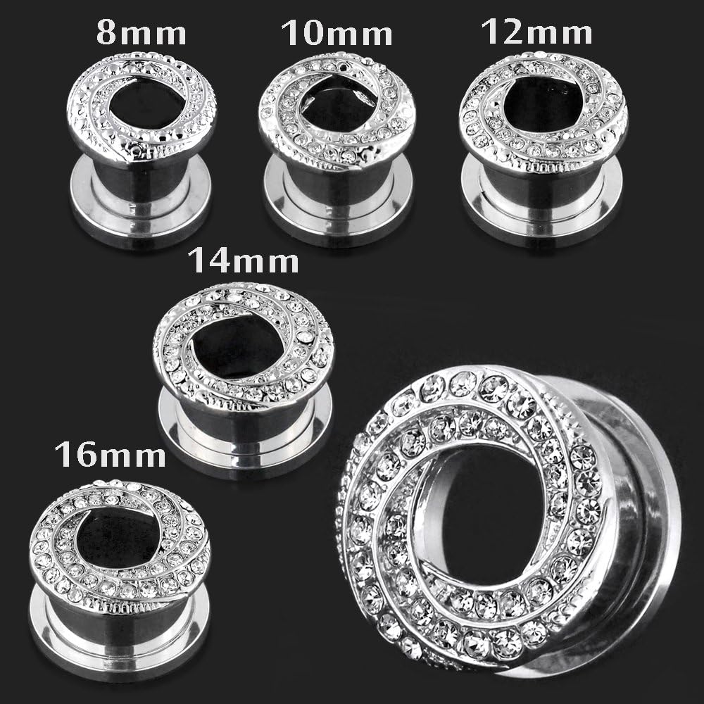 Multi Crystal Stones Swirling Flower 316L Surgical Steel Ear Gauge Flesh Tunnel - Stretching - Ear Piercing Body Piercing Jewelry