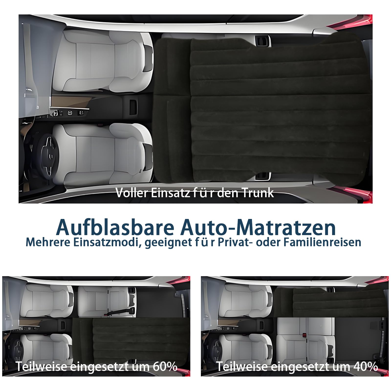 Colchón para Coche Duradero con Bomba de Aire, Cama de Aire para Viajes, Negro