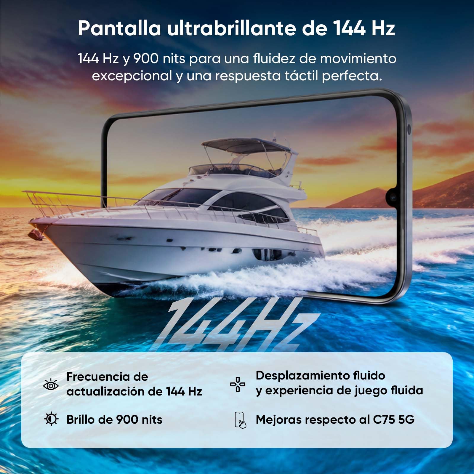 realme C100 5G Smartphone 128GB ROM, Batería Titan 6600mAh y Carga Rápida 45W, Teléfono Móvil con 144Hz Ultra Brillante, Android 16 Móviles Resistencia a Antigolpes Militar, Carga Inversa 6.5W, IP64