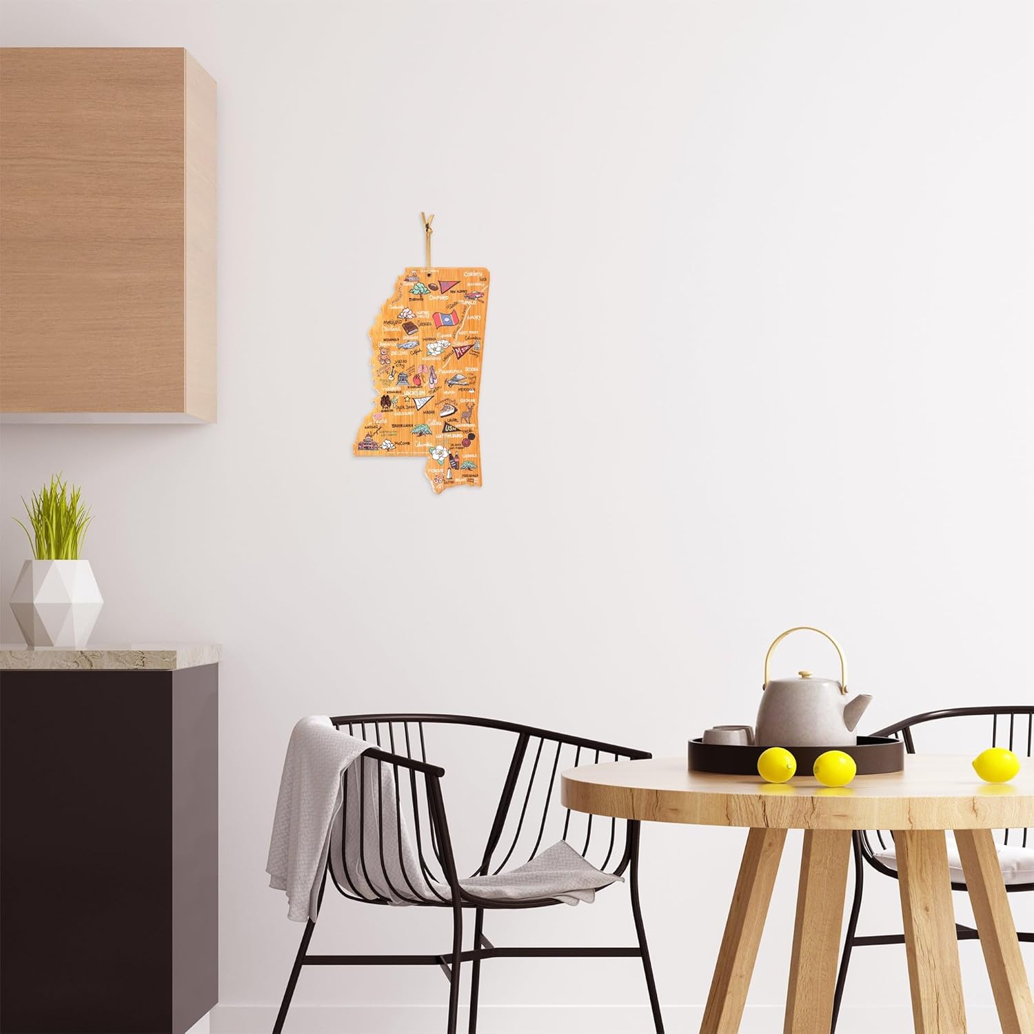 Totally Bamboo Mississippi State Shaped Cutting Board and Charcuterie Serving Platter with Artwork by Fish Kiss, Includes Hang Tie for Wall Display - Image 4