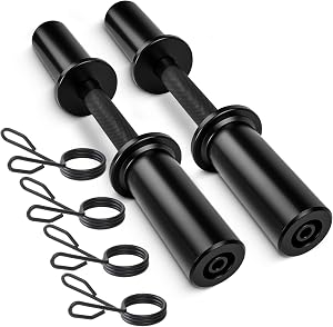 16" Olympic Dumbbell Handles, Pair Loadable Dumbbell Bars for 2-inch Weight Plates with Rotating Sleeves & 4 Spring Collars, Home Gym Strength Training (Black)