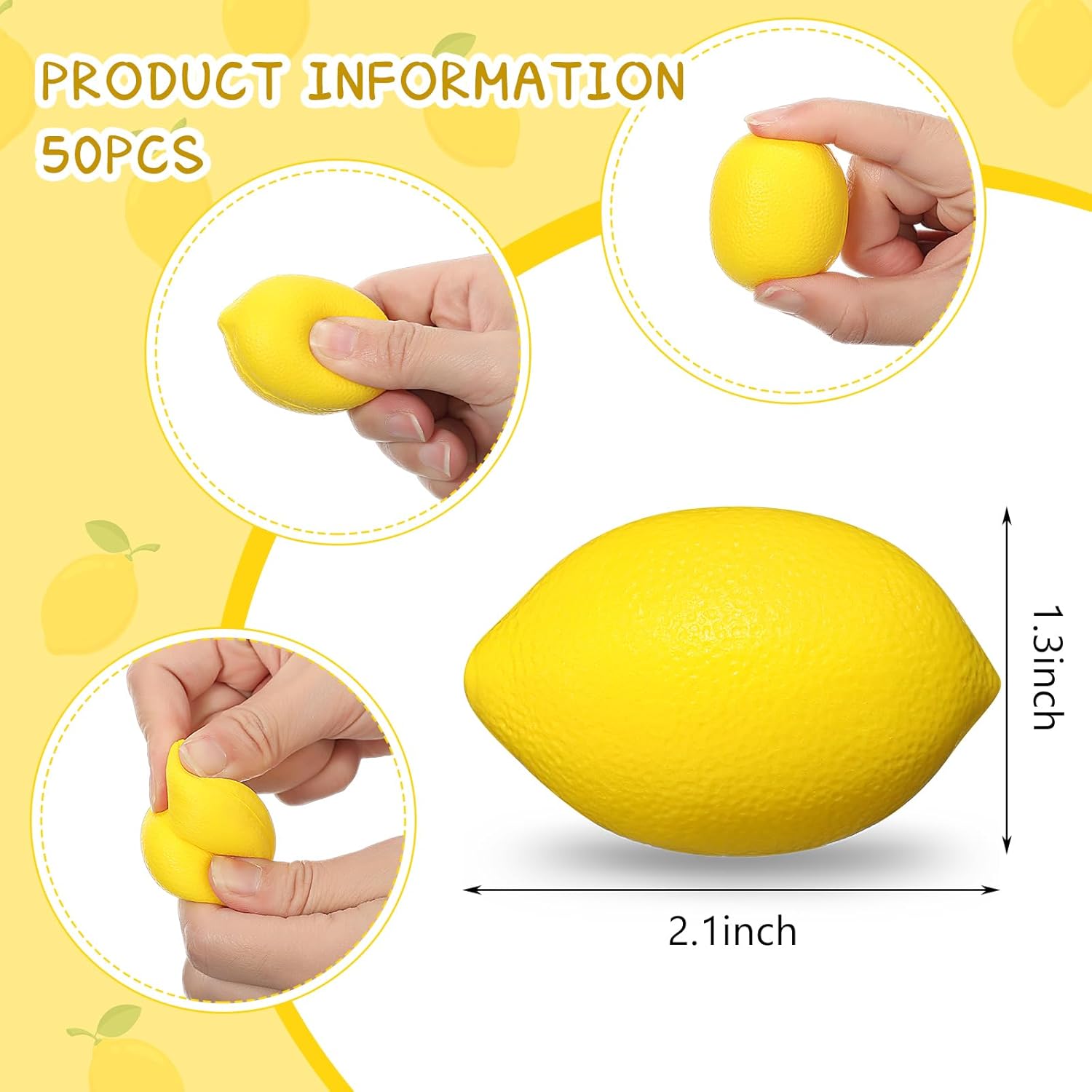 Jerify 50 Pcs Lemon Stress Balls Lemon Party Favors Small Balls Fake Artificial PU Foam Toys for Party Themed Gifts School Home Carnival