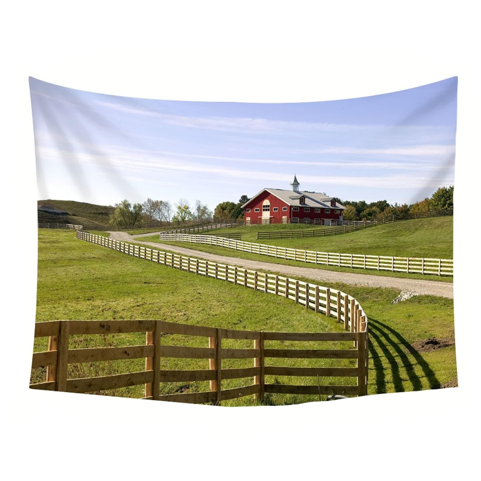 Skcess Wandteppiche Grün Rot, Polyester Tapestries Bauernhoflandschaft Tapisserie für Wohnzimmer Schlafzimmer Wohnheim Wanddeko Wandteppich 300x256CM
