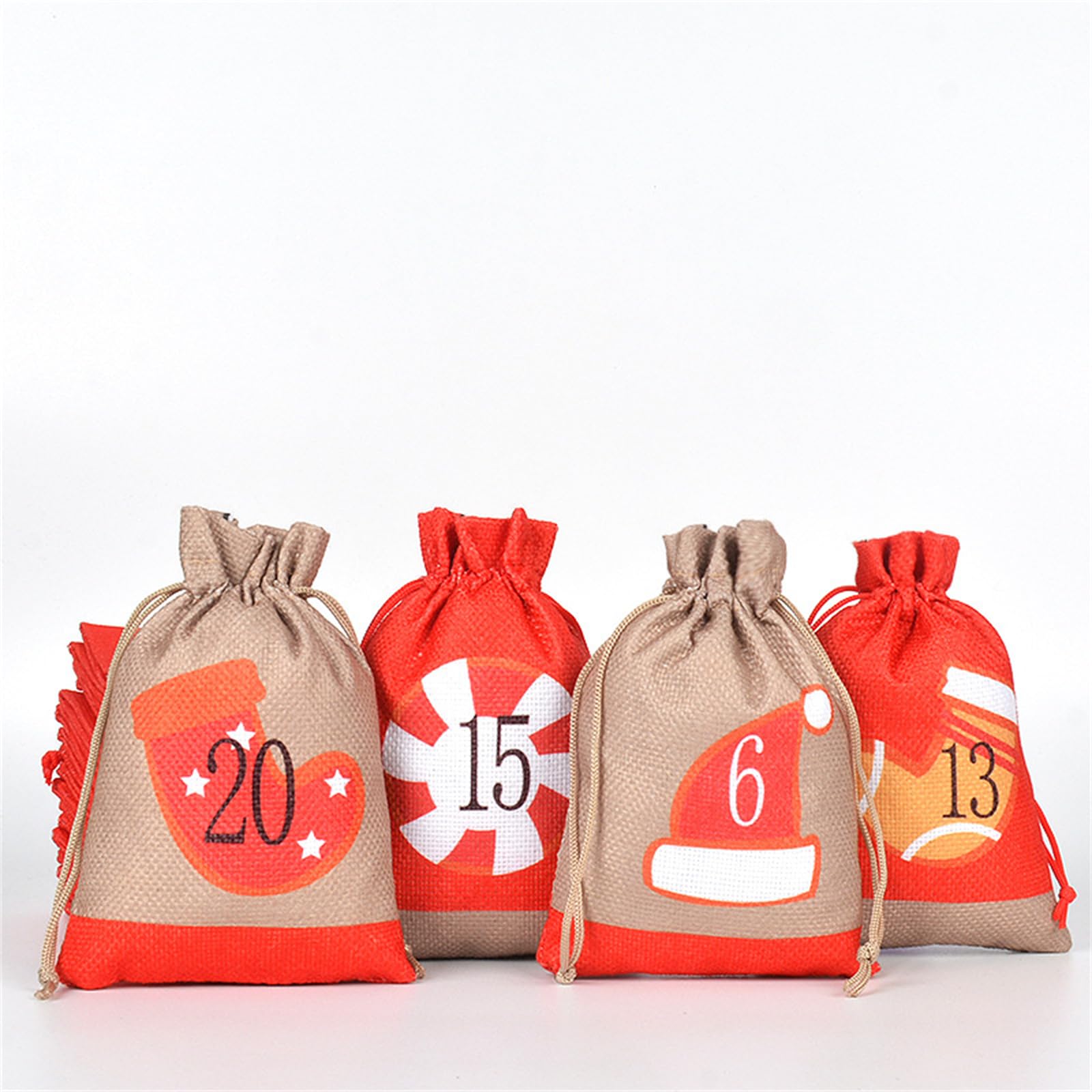 Adventskalender zum Befüllen, Adventskalender TüTen Zum BefüLlen, 24 Weihnachtskalender Stoffbeutel zum Selbstbefüllen, 10 * 15 cm DIY Stoffbeutel Weihnachtskalender Tüten mit Clips, Seil (2 set)