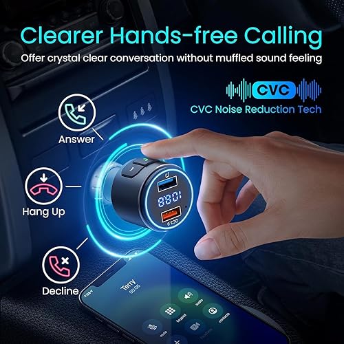 Miniatura 4 de Adaptador Bluetooth para coche  octeso FM transmisor Bluetooth cochereproductor de músicakit de coche para carga rápida PD&QC3.0 de 48 W, llamadas