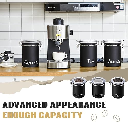 Miniatura 4 de 3 recipientes de café herméticos extra grandes de 60.8 onzas con 3 cucharas, recipientes de acero inoxidable para almacenamiento de alimentos, tarro