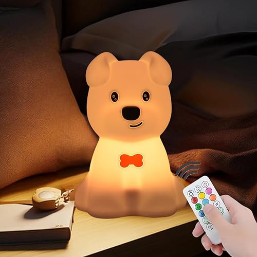 Luz nocturna de perro de gran tamaño para niños, luces nocturnas para niños, linda lámpara de animales de cachorro de 9 colores cambiantes para