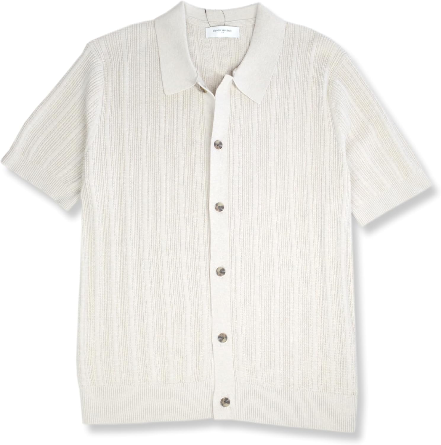 Banana Republic Mens 748042 Textured Soft Knit Short Sleeve Button Down Polo Sweater,